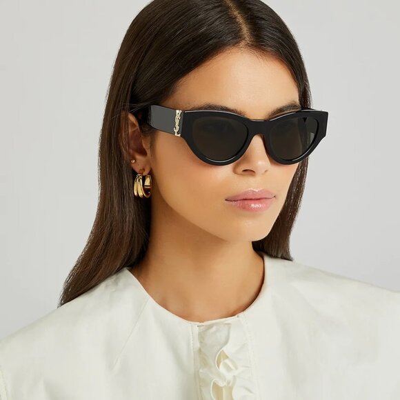 BRAND NEW Saint Laurent SLM94 001 Black Grey Cat Eye Women Sunglasses - Picture 1 of 12